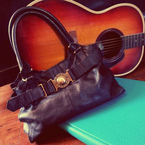 Burberry Black Leather Logo Emblem Handbag